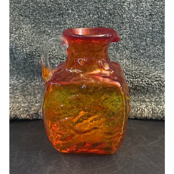 Vintage Pilgrim Glass Plymouth Amberina Square Pitcher Clear Applied Handled - Picture 6 of 10